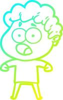 cold gradient line drawing cartoon man gasping in surprise vector