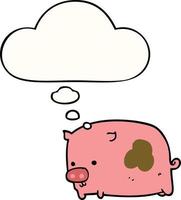 cartoon pig and thought bubble vector