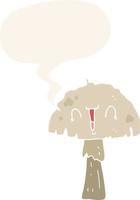 cartoon mushroom and speech bubble in retro style vector