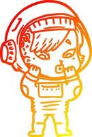 warm gradient line drawing cartoon astronaut woman vector