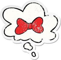 cartoon bow tie and thought bubble as a distressed worn sticker vector