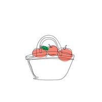 continuous line drawing apples in the basket illustration vector