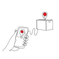 continuous line drawing package shipping with gps pin location point illustration vector