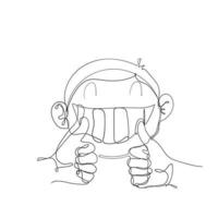 continuous line drawing thumb up and smile illustration vector isolated