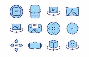 360 Degrees Technology Simple Line Icon Collection vector