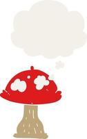 cartoon mushroom and thought bubble in retro style vector