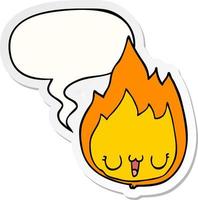 cartoon flame and face and speech bubble sticker vector