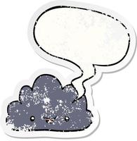 happy cartoon cloud and speech bubble distressed sticker vector