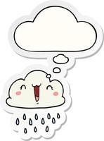 cartoon storm cloud and thought bubble as a printed sticker vector