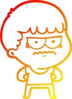 warm gradient line drawing cartoon annoyed man vector