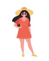 Woman in hat and retro glasses. Hello summer, summertime, vacation vector