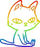 rainbow gradient line drawing cartoon cat sitting vector