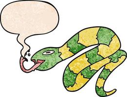 cartoon hissing snake and speech bubble in retro texture style vector