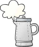 cartoon old metal kettle and speech bubble in smooth gradient style vector
