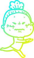 cold gradient line drawing cartoon annoyed old lady vector