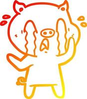 warm gradient line drawing crying pig cartoon vector