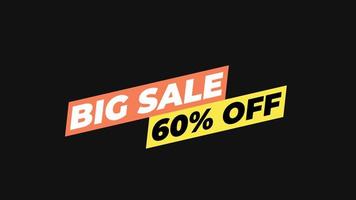 Textanimationsanimationsgrafik von Big Sale 60 Off, perfekt für Bannergeschäft, Marketing und Werbung, transparenter Hintergrund video