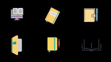 Books Icons Set animation with alpha channel video