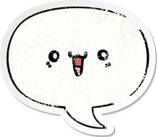 happy cartoon face and speech bubble distressed sticker