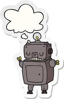 cartoon robot and thought bubble as a printed sticker vector