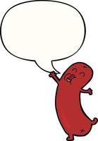 cartoon dancing sausage and speech bubble vector