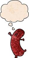 cartoon dancing sausage and thought bubble in grunge texture pattern style vector