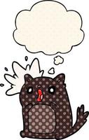 cartoon shocked cat and thought bubble in comic book style vector