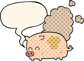 cartoon smelly pig and speech bubble in comic book style vector