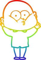 rainbow gradient line drawing cartoon bald man staring vector