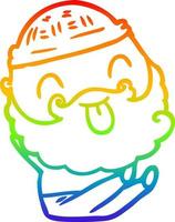 rainbow gradient line drawing sitting man with beard sticking out tongue vector