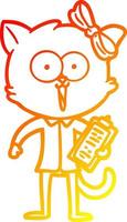 warm gradient line drawing cartoon cat vector