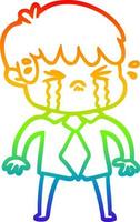 rainbow gradient line drawing cartoon boy crying vector