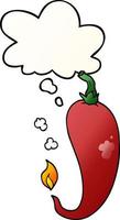 cartoon chili pepper and thought bubble in smooth gradient style vector