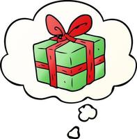 cartoon wrapped gift and thought bubble in smooth gradient style vector