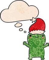 cute christmas frog and thought bubble in grunge texture pattern style vector