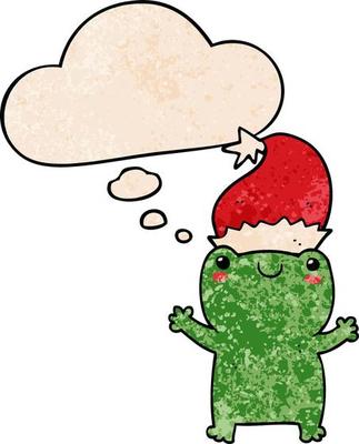 cute christmas frog and thought bubble in grunge texture pattern style