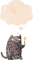 cute cartoon cat and thought bubble in retro textured style vector