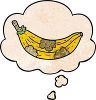 cartoon old banana and thought bubble in grunge texture pattern style vector