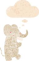 elefante de dibujos animados y burbuja de pensamiento en estilo retro texturizado vector
