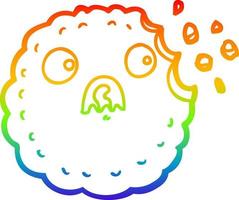 rainbow gradient line drawing frightened cookie cartoon vector