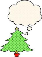 árbol de navidad de dibujos animados y burbuja de pensamiento al estilo de un libro de historietas vector