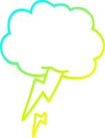 cold gradient line drawing cartoon thunder and lightening vector