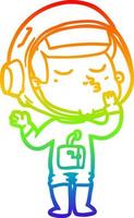 rainbow gradient line drawing cartoon confident astronaut vector