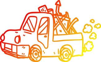 warm gradient line drawing old truck full of junk vector