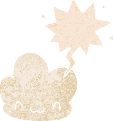 cartoon cloud and speech bubble in retro textured style