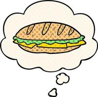 cartoon cheese sandwich and thought bubble in comic book style vector