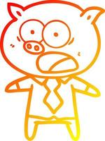 warm gradient line drawing cartoon pig shouting vector