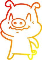 warm gradient line drawing nervous cartoon pig vector