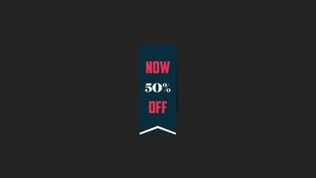 ora 50 di sconto su video in motion graphic. banner promozionale, badge, adesivo. 50 percento di sconto sui filmati d'archivio 4k royalty-free