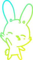 cold gradient line drawing curious waving bunny cartoon vector